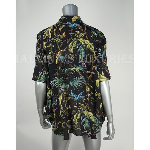 GUCCI SHIRT TROPICAL PRINT SILK CAPE TOP GROSGRAIN TIE BLOUSE sz IT 40 US 4 - Picture 7 of 12